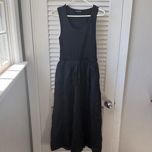 J. Crew Black Sleeveless Maxi Dress with Gathered Waist